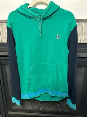 Original Penguin Men’s Medium Green Navy Colorblock Pullover Hoodie